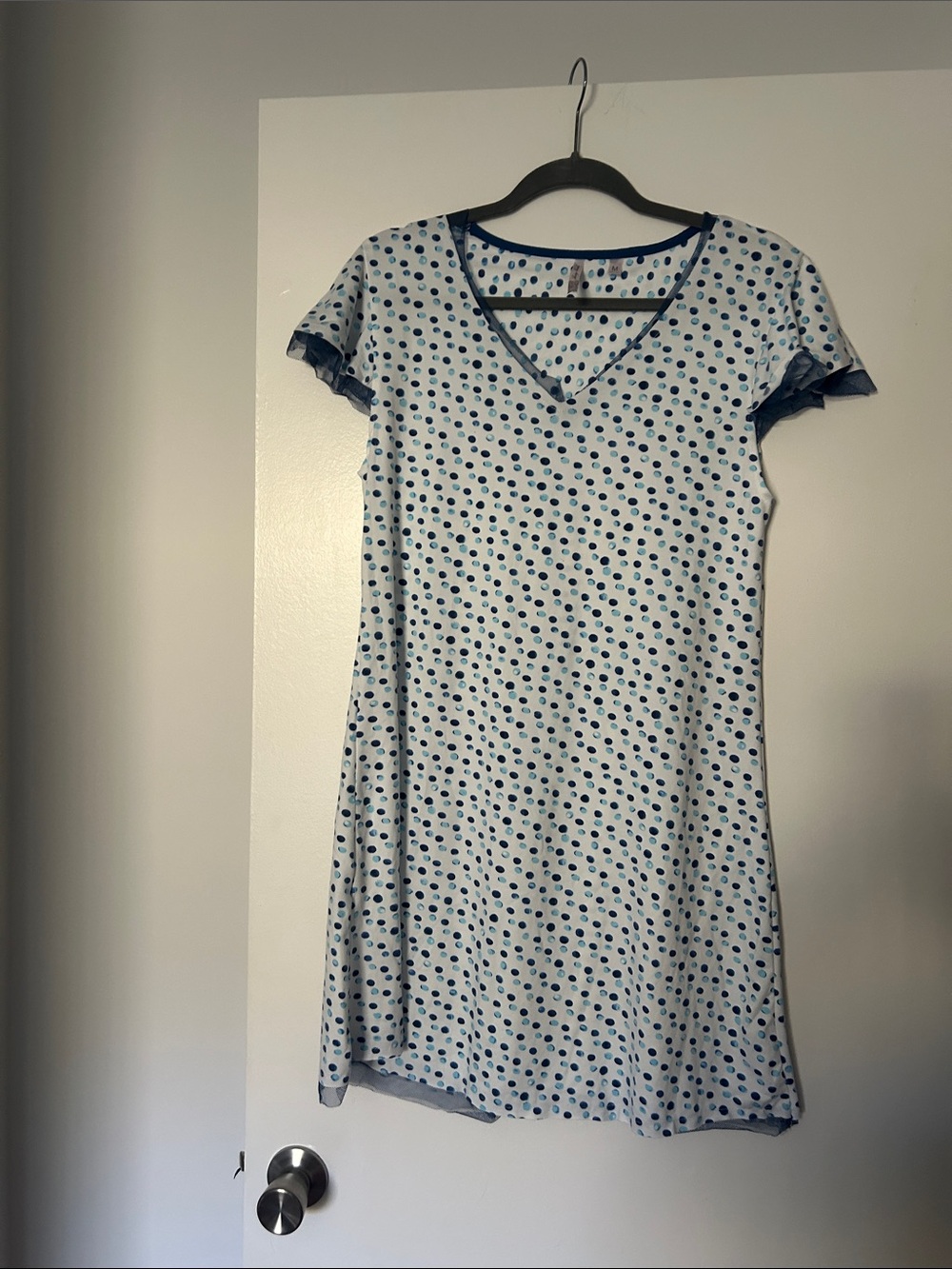 Light Blue Polka Dot V-Neck Women's Dress